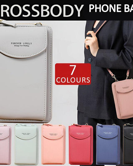 Women Pouch Bag Mobile Phone Bag Pu Leather Crossbody Purse Wallet Shoulder Bag - Grey