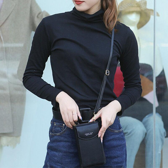 Women Pouch Bag Mobile Phone Bag Pu Leather Crossbody Purse Wallet Shoulder Bag - Grey