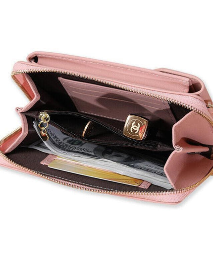 Women Pouch Bag Mobile Phone Bag Pu Leather Crossbody Purse Wallet Shoulder Bag - Grey