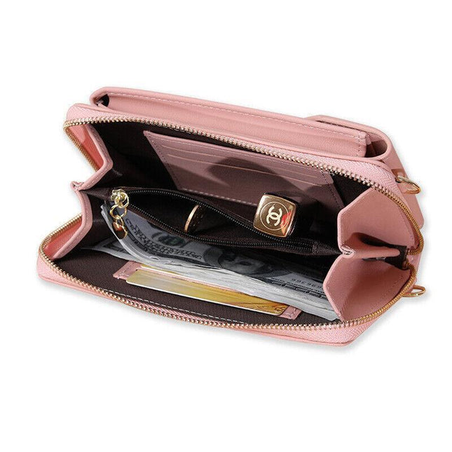Women Pouch Bag Mobile Phone Bag Pu Leather Crossbody Purse Wallet Shoulder Bag - Grey