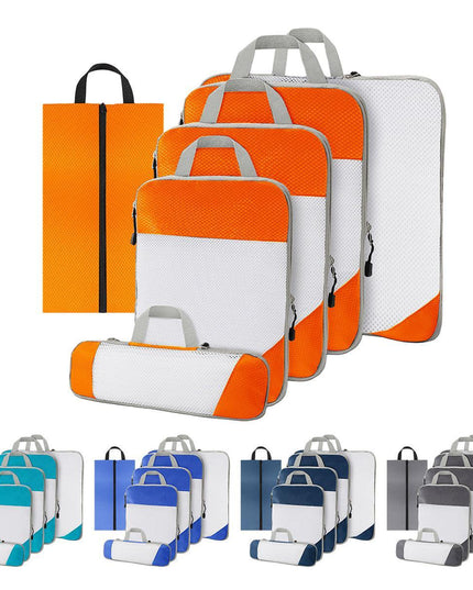 6pcs Mesh Visible Travel Storage Set Waterproof Nylon Compressible Storage Bags - Navy Blue