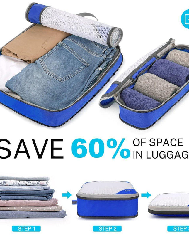 6pcs Mesh Visible Travel Storage Set Waterproof Nylon Compressible Storage Bags - Navy Blue
