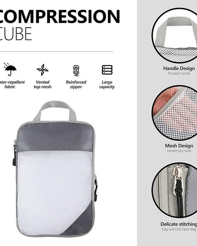 6pcs Mesh Visible Travel Storage Set Waterproof Nylon Compressible Storage Bags - Navy Blue