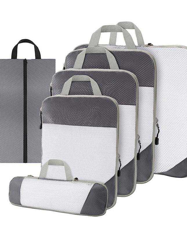 6pcs Mesh Visible Travel Storage Set Waterproof Nylon Compressible Storage Bags - Navy Blue