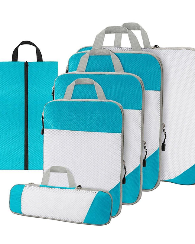 6pcs Mesh Visible Travel Storage Set Waterproof Nylon Compressible Storage Bags - Navy Blue