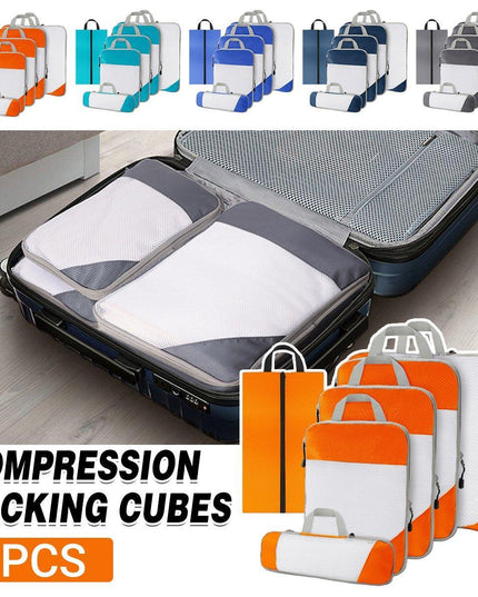 6pcs Mesh Visible Travel Storage Set Waterproof Nylon Compressible Storage Bags - Sky Blue