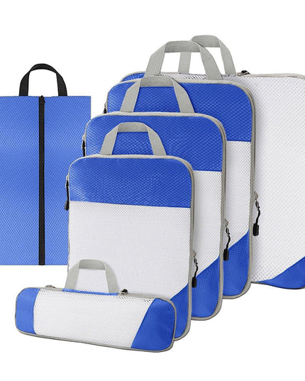 6pcs Mesh Visible Travel Storage Set Waterproof Nylon Compressible Storage Bags - Sky Blue