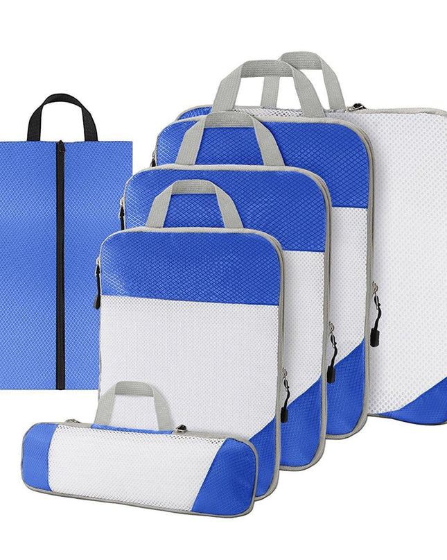 6pcs Mesh Visible Travel Storage Set Waterproof Nylon Compressible Storage Bags - Sky Blue
