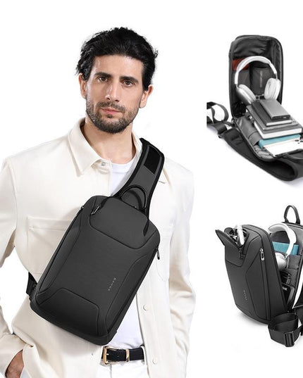 Men Chest Bag Business Shoulder Crossbody Bag - Black