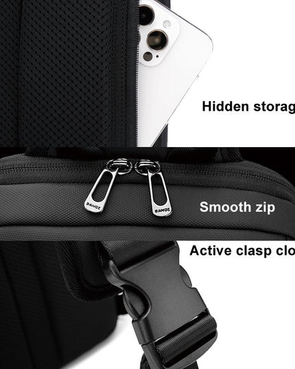 Men Chest Bag Business Shoulder Crossbody Bag - Black