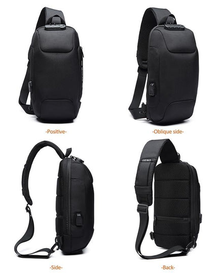 Anti Theft Men Waterproof Crossbody Bag With USB Port - Blue