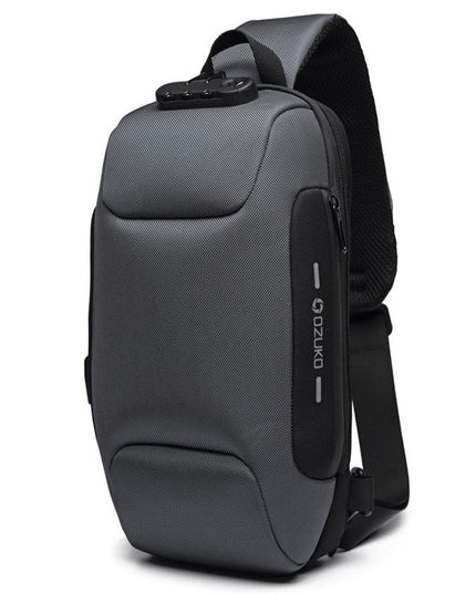 Anti Theft Men Waterproof Crossbody Bag With USB Port - Dark Grey