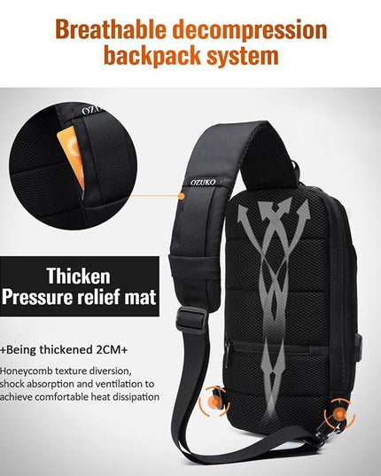 Anti Theft Men Waterproof Crossbody Bag With USB Port - Dark Grey