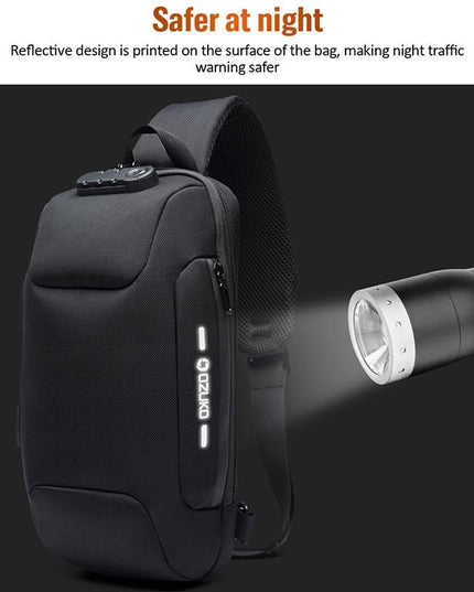 Anti Theft Men Waterproof Crossbody Bag With USB Port - Dark Grey