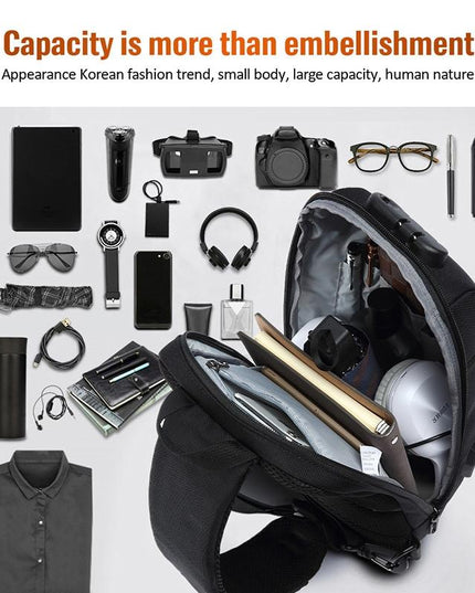 Anti Theft Men Waterproof Crossbody Bag With USB Port - Dark Grey