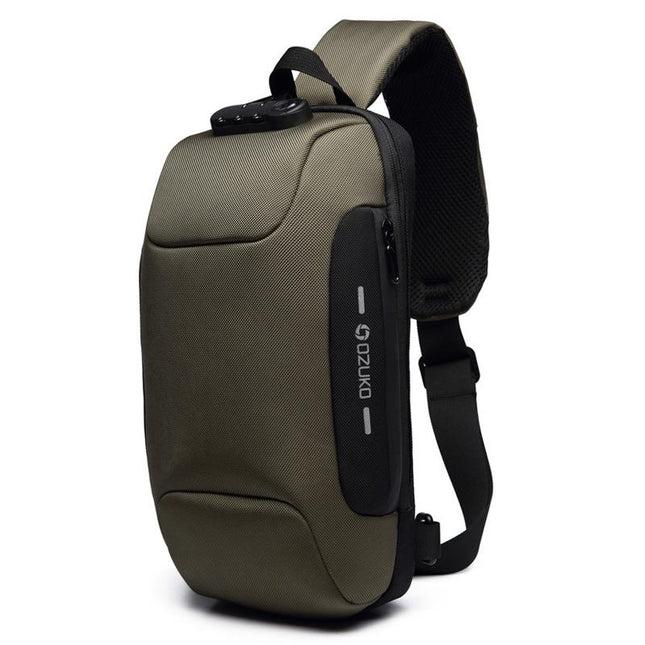 Anti Theft Men Waterproof Crossbody Bag With USB Port - Army Green