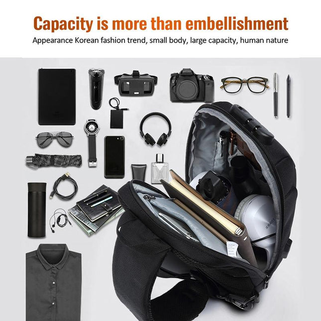 Anti Theft Men Waterproof Crossbody Bag With USB Port - Red