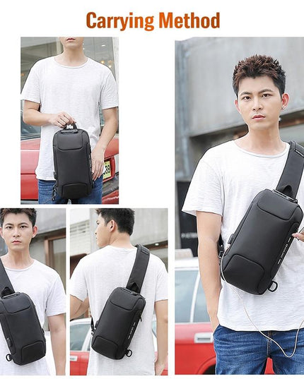 Anti Theft Men Waterproof Crossbody Bag With USB Port - Red