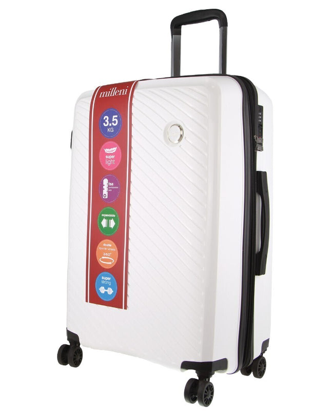 Monaco Checked Luggage Bag Travel Carry On Suitcase 65cm (82.5L) - White