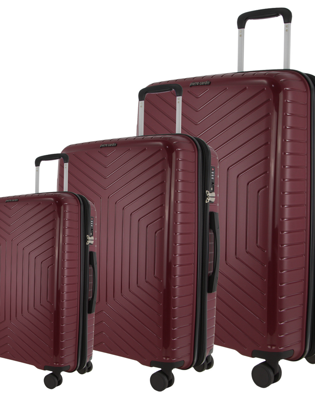 Pierre Cardin 3-Piece Hardshell Super Light Luggage Bags Travel Suitcase - Burgundy