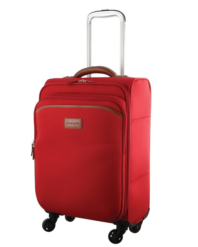 Pierre Cardin 40L Cabin Soft-Shell Suitcase Travel Luggage Bag 4-Wheel Case - Red