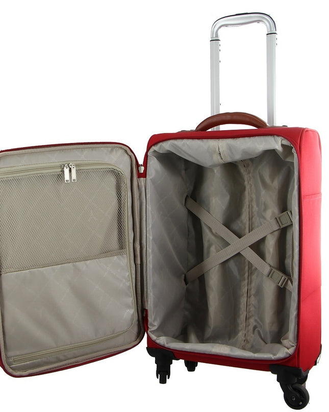 Pierre Cardin 40L Cabin Soft-Shell Suitcase Travel Luggage Bag 4-Wheel Case - Red