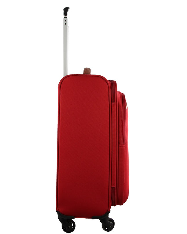 Pierre Cardin 40L Cabin Soft-Shell Suitcase Travel Luggage Bag 4-Wheel Case - Red