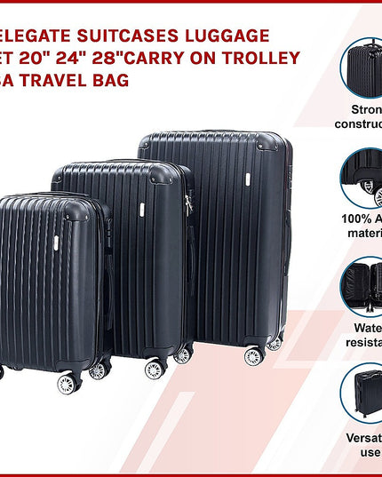 Delegate Suitcases Luggage Set 20" 24" 28"Carry On Trolley TSA Travel Bag