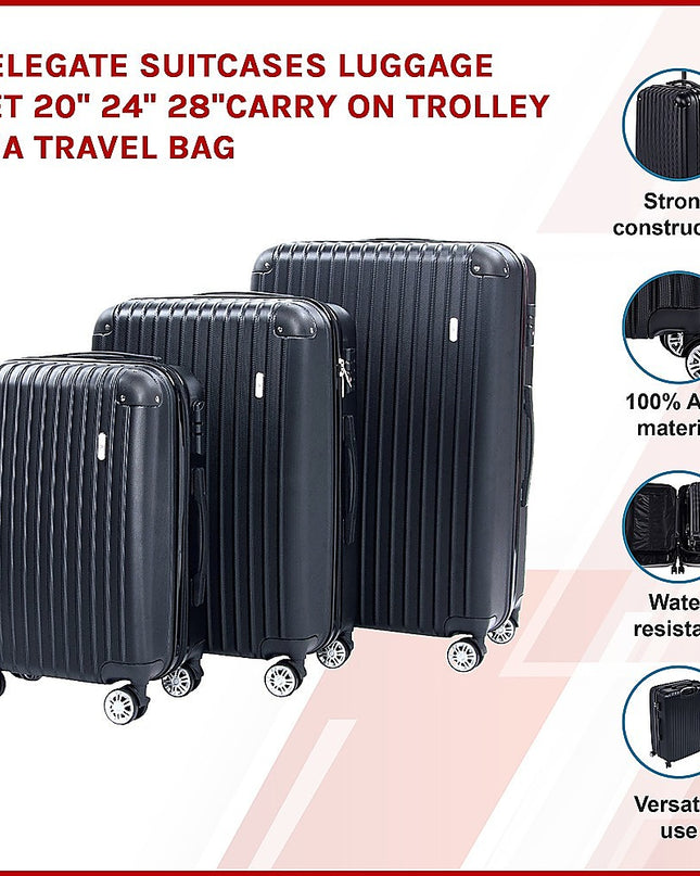 Delegate Suitcases Luggage Set 20" 24" 28"Carry On Trolley TSA Travel Bag