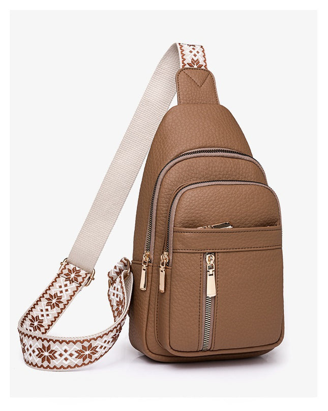 Khaki Stylish PU Leather Crossbody Sling Bag - Compact and Multi-Functional