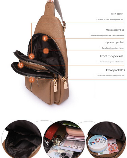 Khaki Stylish PU Leather Crossbody Sling Bag - Compact and Multi-Functional