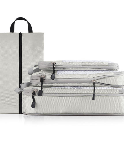 4-piece Set Beige Compression Travel Storage Bags Set, Mesh Travel Organizers for Luggage, Foldable and Space-Saving Packing Cubes
