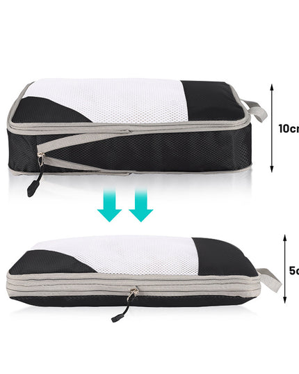 4-piece Set Beige Compression Travel Storage Bags Set, Mesh Travel Organizers for Luggage, Foldable and Space-Saving Packing Cubes