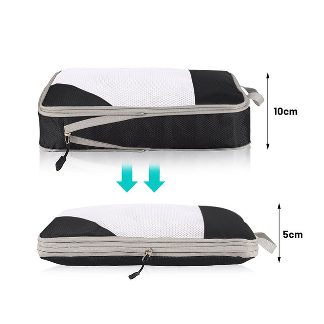 4-piece Set Beige Compression Travel Storage Bags Set, Mesh Travel Organizers for Luggage, Foldable and Space-Saving Packing Cubes