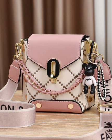Pink Stylish Korean Minimalist Crossbody Bag - Elegant Small Square Shoulder Bag with Phone Pocket