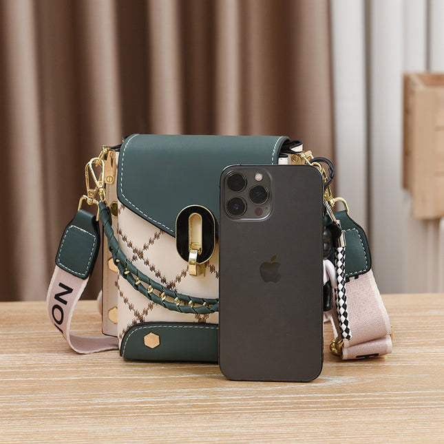 khaki Stylish Korean Minimalist Crossbody Bag - Elegant Small Square Shoulder Bag with Phone Pocket