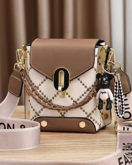 Coffee Stylish Korean Minimalist Crossbody Bag - Elegant Small Square Shoulder Bag with Phone Pocket
