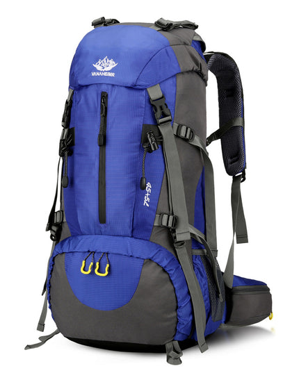 Blue 36-55L Outdoor Hiking Backpack - Durable Water Resistant Travel Bag for Trekking, Camping, and Adventure