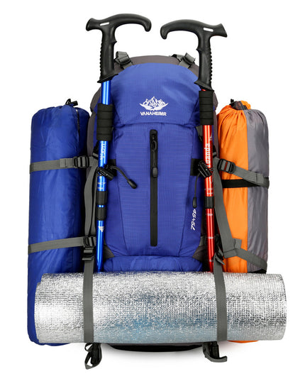 Blue 36-55L Outdoor Hiking Backpack - Durable Water Resistant Travel Bag for Trekking, Camping, and Adventure