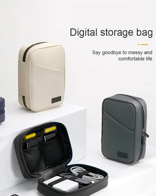 Beige Premium PU Leather Multi-Functional Travel Cable Organizer - Waterproof Digital Storage Pouch