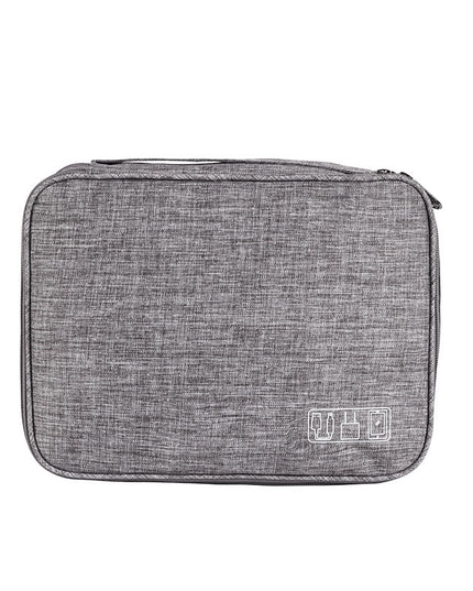 Grey Durable Three-Layer Earphone & Digital Organizer - Waterproof Cosmetic & Cable Storage Pouch(Photography props not included, only the bag)
