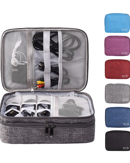 Grey Durable Three-Layer Earphone & Digital Organizer - Waterproof Cosmetic & Cable Storage Pouch(Photography props not included, only the bag)