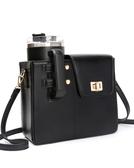 Black Portable Insulated Water Bottle Carrier Bag with Adjustable Shoulder Strap - Crossbody Drink Holder for Outdoor Activities