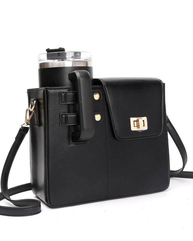 Black Portable Insulated Water Bottle Carrier Bag with Adjustable Shoulder Strap - Crossbody Drink Holder for Outdoor Activities