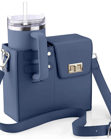 Blue Portable Insulated Water Bottle Carrier Bag with Adjustable Shoulder Strap - Crossbody Drink Holder for Outdoor Activities
