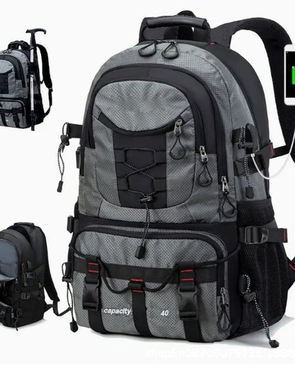 Grey 40L Large Capacity Travel Backpack - Water-Resistant Hiking Rucksack with USB Charging Port