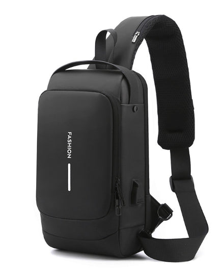 Black Modern Anti-Theft Sling Bag for Men - Crossbody Backpack with USB Port & Combination Lock