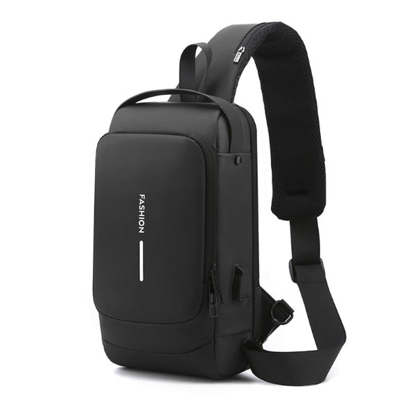 Black Modern Anti-Theft Sling Bag for Men - Crossbody Backpack with USB Port & Combination Lock