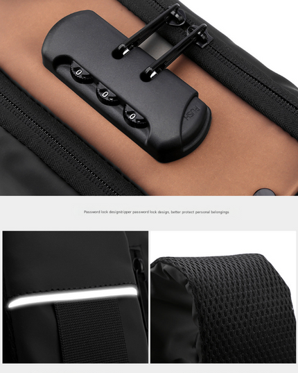 Black Modern Anti-Theft Sling Bag for Men - Crossbody Backpack with USB Port & Combination Lock