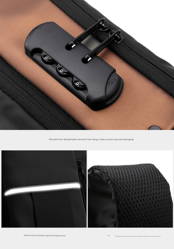 Black Modern Anti-Theft Sling Bag for Men - Crossbody Backpack with USB Port & Combination Lock